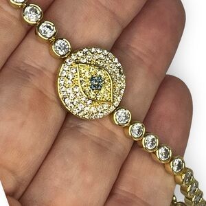 Joan Boyce Evil Eye Crystal Blue and White Gold Bracelet